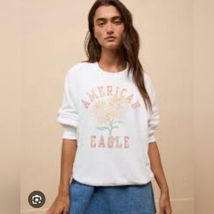 American Eagle Outfitters White Graphic Funday  Sweatshirt XS